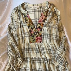 Anthropologie plaid baby doll top